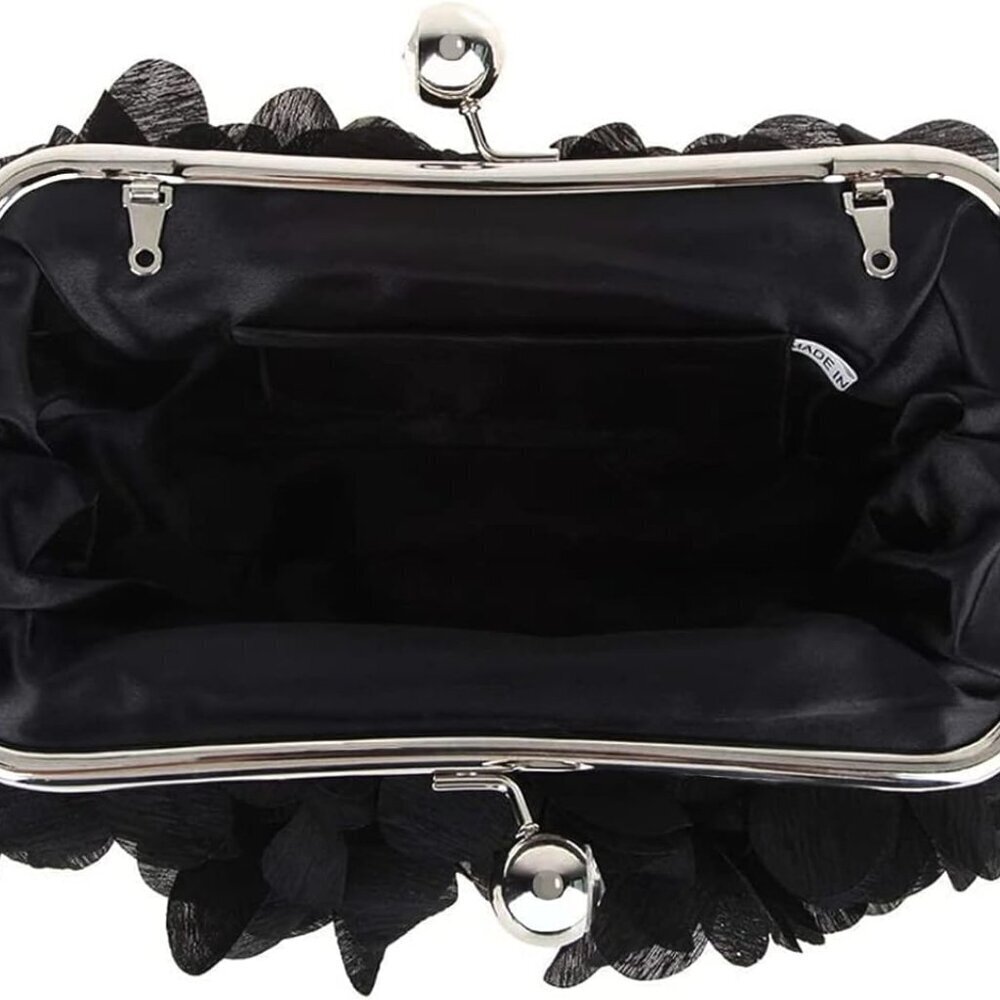 Women Elegant Satin Clutch Bag with Detachable Chain Small Floral Evening Purse - Picture 7 of 7